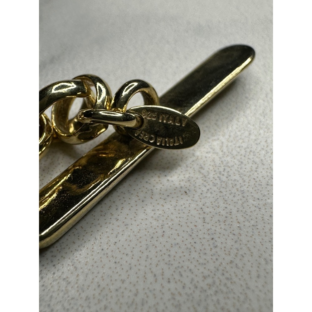 Italia Crea 925 Italy Gold Over Sterling Silver Circle Link Toggle Necklace 28in - Picture 3 of 6